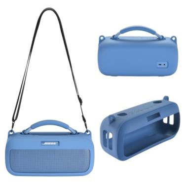 Imagem de Capa de silicone compatível com o novo alto-falante portátil Bose SoundLink Max, capa protetora de viagem com alça de ombro para Bose Bluetooth SoundLink Max (azul)