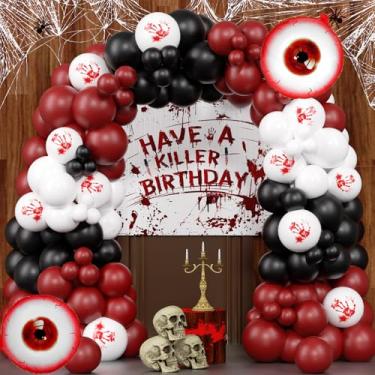 Imagem de Halloween Balloon Arch Kit Scary Halloween Birthday Party Decorations-Red Black White Bloody Hand Balloons With Have a Killer Birthday Banner Eye Balloons For Halloween Theme Party Supplies