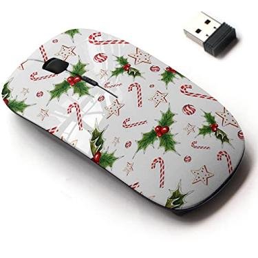 Imagem de Mouse sem fio 2,4 G com design de padrão fofo para todos os laptops e desktops com nano receptor - Aquarela, bengala, doce, menta e gengibre