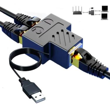 Imagem de Adaptador divisor RJ45, Aoiutrn 1 a 2 portas duplas USB para rede RJ45, plugue extensor 8P8C, interface LAN, conector de soquete Ethernet para Cat5e, Cat6, Cat7, Cat8 (1 a 2)
