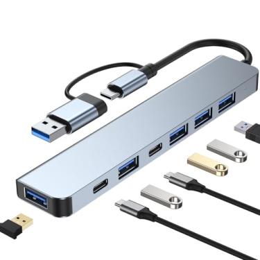 Imagem de Hub USB C, extensor USB 7 em 1 de alumínio, divisor USB com 1 USB 3.0, 4 portas USB 2.0 e 2 portas USB C para MacBook Pro Air e outros dispositivos PC/laptop/tablet
