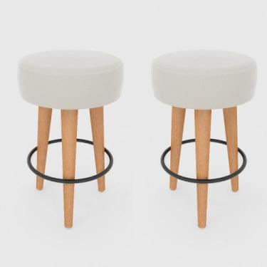 Imagem de Kit 2 Banqueta Média Cozinha 60cm Estofada Off-White Madeira Maciça Ur