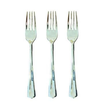Imagem de Garfos Refeição Descartáveis Luxo Plástico Prata 18cm- 60un - Blook