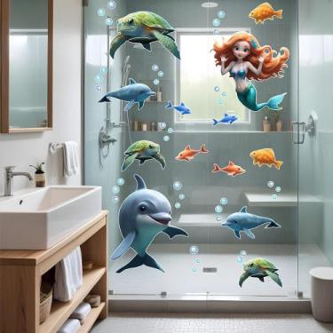 Imagem de Adesivo Box de Banheiro Infantil Sereia Golfinhos Tartarugas - SHD Sol