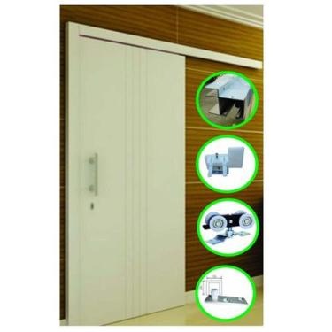 Imagem de Kit Trilho de Alumínio Branco Para Porta de Correr com 2,00 Metros Al-