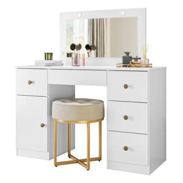Imagem de Cômoda Camarim Sonhos 121cm 5 Gavetas com Espelho e Luminárias de LED 