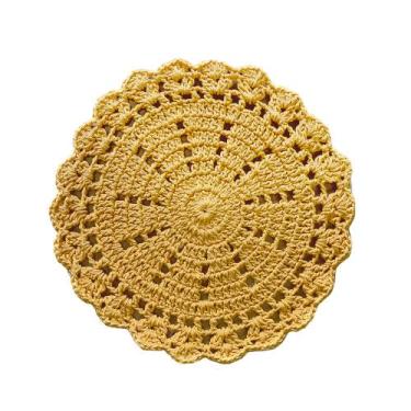 Imagem de Kit 6 Sousplat Crochê Redondo Barbante Para Mesa De Jantar Amarelo - R