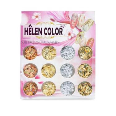 Imagem de Kit 12 Folhas Ouro Prata Bronze Encapsulamento Acrigel Unha - Helen Co