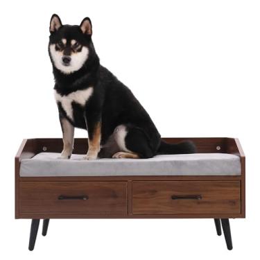 Imagem de RYpetmia Cama elevada para cães com colchão, cama de madeira elevada para animais de estimação, sofá interno para cães grandes, médios e pequenos (cinza)