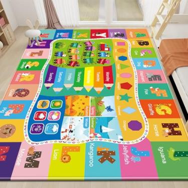 Imagem de AKASISRUG Tapete infantil para brincar, coleção Playtime ABC, forma, estação, mês, semana aprendizagem, tapete educativo para sala de jogos infantil, tapete infantil para sala de aula, berçário,