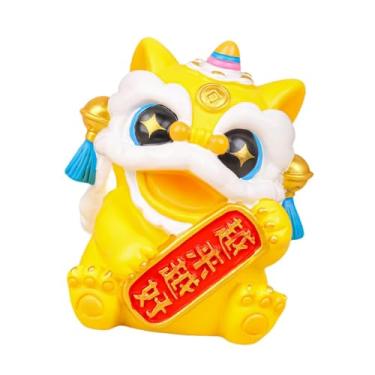 Imagem de Generic Estátua de chinês pequena miniatura estatueta mesa de escritório centro de mesa decoração de ano novo lunar escultura animal para sala de estar, Inclinação Direita Amarela