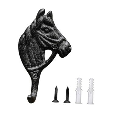 Imagem de MYCENSE Cabide de parede simples com cabeça de cavalo, fácil instalação, organizador de armazenamento de salas de arreios decorativos, gancho para chapéu, Preto