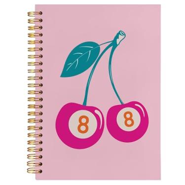 Imagem de BearCake Diário retrô divertido rosa Lucky 8 Ball Cherry Notebook, caderno rosa, material de escritório rosa, caderno rosa claro, acessórios de mesa rosa, caderno espiral de capa dura rosa 14 x 21 cm