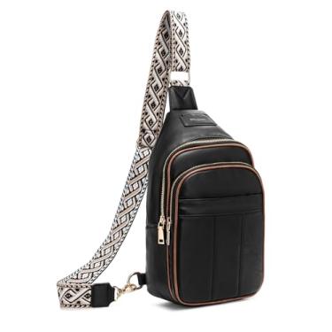 Imagem de molshine Bolsa tiracolo tipo tiracolo, peito moderno, bolsa de ombro casual de couro sintético para mulheres, trabalho, viagens, caminhadas, ciclismo, Preto, Clássico