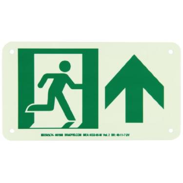 Imagem de Brady Placa de alumínio 81908 BradyGlo de alumínio de alta intensidade que brilha no escuro - Aprovada pela NYC, 12,7 cm x 7,6 cm, legenda "Running Man Picto Only (W/Up Arrow)"
