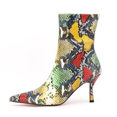 Imagem de UNWRBD 6 cm tamanho grande elegante padrão escuro botas curtas bico fino feminino salto alto colorido elegante botas baixas, verde, US6,5 EU38