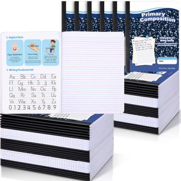 Imagem de Watersay Pacote com 60 cadernos de composição pautados primários, diário de grau K-2 com 50 folhas, caderno de redação de livro de composição primária de 19,8 cm x 23,8 cm para crianças do jardim de