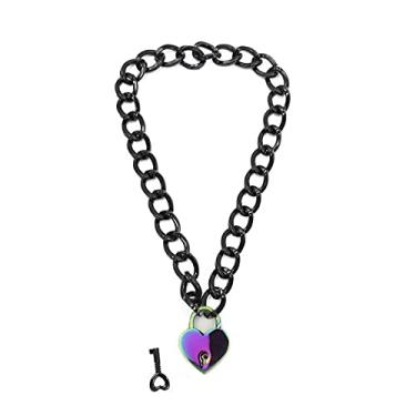 Imagem de Colar com cadeado, colar de corrente de metal, gargantilha, colar de coração com chave e caixa para mulheres, homens e animais de estimação (40,6 a 55,6 cm), Metal, não conhecido