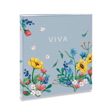 Imagem de Álbum de fotos Ical, encadernação fichário, 30 pág. papel branco adesivado c/película, para colar fotos de vários tamanhos - linha Autocolante Retrô Magnético - modelo azul floral - viva - 330