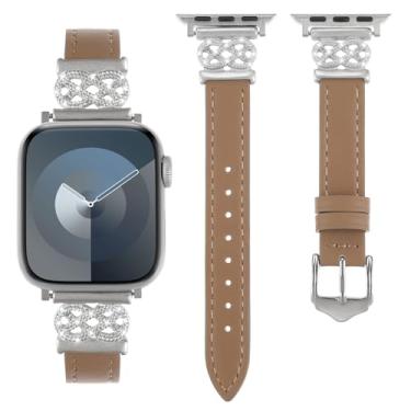Imagem de WONFAITH Pulseira de couro compatível com Apple Watch Ultra SE séries 10, 9, 8, 7, 6, 5, 4, 3, 2 e 1 de 38 mm, 40 mm, 41 mm, 42 mm, 44 mm, 45 mm, 46 mm, 4, 3, 2 e 1