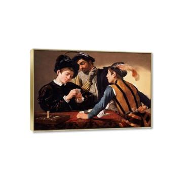 Imagem de JZSDGB Impressão de arte famosa The Cardsharps de Michelangelo Merisi da Caravaggio, arte de parede em tela religiosa, reprodução clássica, pintura a óleo, imagens vintage, 50 x 75 cm (20 x 30 pol),