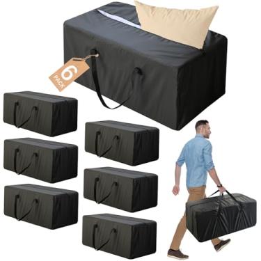 Imagem de Bolsas de mudança resistentes com zíper e alças fortes, bolsas de armazenamento de roupas resistentes, pacote com 6, bolsas de embalagem, itens essenciais para dormitório universitário, preto