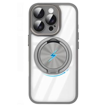 Imagem de Damesine Capa magnética para iPhone 13 ProMax com suporte giratório de 360° resistente [placa traseira transparente] [Compatível com MagSafe] [Borda de silicone macio] Vem com capa de câmera para 13