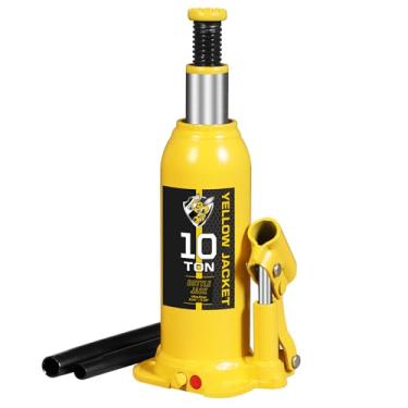 Imagem de YELLOW JACKET Macaco De Garrafa Soldado Multidirecional De 10 Toneladas (20.000 Lb), Macacos De Garrafa Horizontais Para Uso Em Carros, Caminhonetes, Caminhões, Trailers, Reparos De Automóveis, Maca