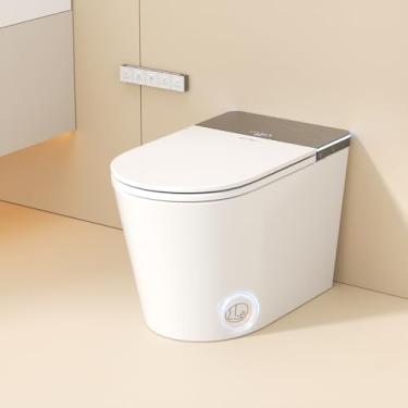 Imagem de Vaso sanitário inteligente com bidê embutido, vaso sanitário de uma peça, vaso sanitário japonês para banheiro com controle remoto, vaso sanitário alongado moderno com assento de vaso sanitário