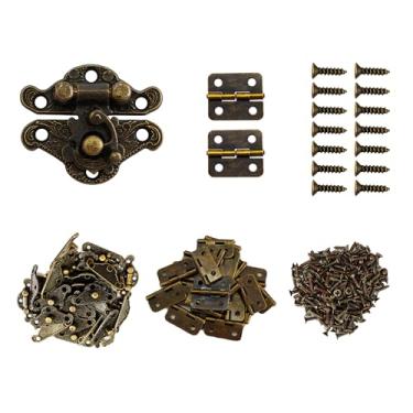 Imagem de bociloy 24 peças de dobradiças antigas para caixa de joias e 12 peças de ferrolho de gancho decorativo, caixa pequena com parafusos para caixa de armazenamento de vinho, caixa de armazenamento de