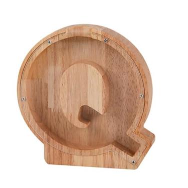 Imagem de Caixa de madeira para guardar moedas, caixa de dinheiro, cofrinho para crianças, decoração de casa - Q