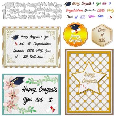 Imagem de Class of 2025 Cortes de graduação para fazer cartões, parabéns, letras de graduação, moldes de corte, valetadeira, certificado de graduação, molde de gravação em relevo para scrapbook, cartões,