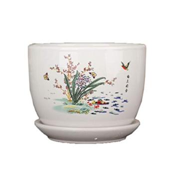 Imagem de Vasos grandes de cerâmica vasos de porcelana branca bandejas de flores com bandejas vasos de plantas (cor: B Tamanho: pequeno)