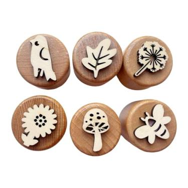 Imagem de UGPLM Carimbos de madeira selos de, brinquedos de aprendizagem, carimbos de cerâmica Art Craft Round para salas de aula Project Cartas de decoração, Primavera