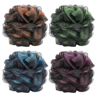 Imagem de Esponja de banho e chuveiro Loofah, bola de escova de malha esfoliante corporal pacote com 4 (60 g/peças)