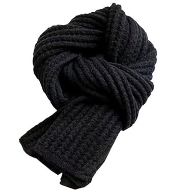 Imagem de Cachecol de inverno para mulheres, macio, quente, de malha, simples, grosso, cachecol térmico aconchegante para mulheres, meninas, presentes de inverno, preto, cachecol quente para mulheres de inverno