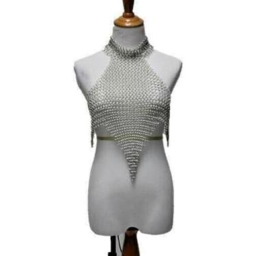 Imagem de Chainmail Bikini Silver Aluminium 10MM Round Butted Rings Chain mail Top Crop Halter Top Lingerie For Sexy Women & Girls Fantasy Halloween Nerd Cosplay Costume (Anodized)
