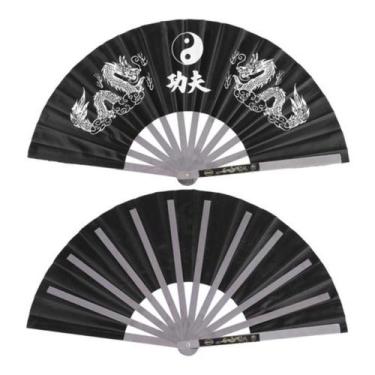 Imagem de Leque  Dragão Preto Dança Kung Fu Cosplay Chinês Japonês  - Home Goods