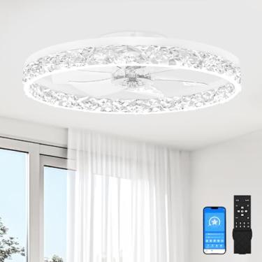 Imagem de VOLISUN Ventiladores De Teto Fandelier Com Luz, Ventilador De Teto De Perfil Baixo De 23,6 Pol. Com Luz E Controle Remoto, Ventilador De Teto Sem Lâminas Regulável De 3000K A 6500K, Montagem Embuti