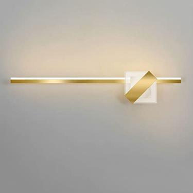 Imagem de Luminária de espelho de penteadeira geométrica, luminária linear para banheiro, luminárias frontais de espelho com listras douradas, luminárias de LED para iluminação de quadros e displays,