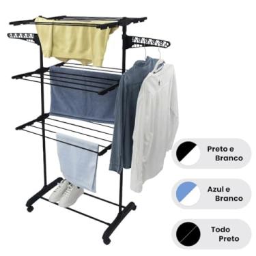 Imagem de Varal De Chão Roupa Calcinha Grade 3 Andares Dobrável Portátil(PRETO)