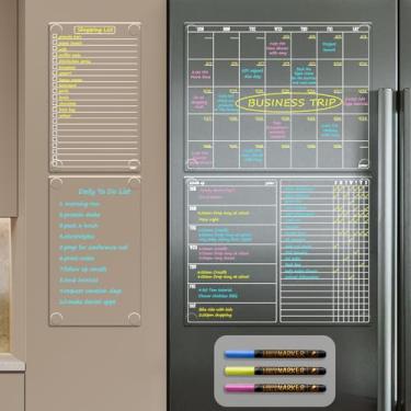 Imagem de JJPRO Calendário apagável a seco não magnético para geladeira, calendário mensal, quadro de planejamento semanal, lista e conjunto de quadro em branco para todas as superfícies lisas. Calendário