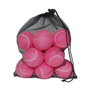 Imagem de URBEST Bolas de tênis, 12 pacotes de bolas de tênis de treinamento para jogadores iniciantes, bolas de brincar de cachorro de estimação com bolsa de transporte de malha (rosa)
