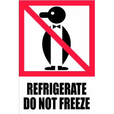Imagem de Polar Tech Etiqueta adesiva permanente sensível à pressão IPM415, "REFRIGERATE DO NOT Freeze - PICTORAL", 10 cm de comprimento x 15 cm de largura, vermelho/preto sobre branco (rolo de 500)