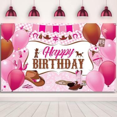 Imagem de Decorações de festa de aniversário de vaqueira ocidental, tema de vaqueira do velho oeste, artigos de festa de aniversário, faixa de fundo de festa de aniversário de vaqueira do oeste selvagem, cabine de fotos de fundo para meninas