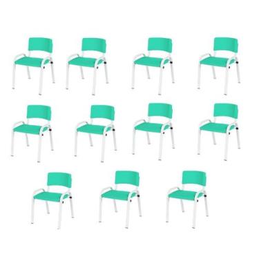 Imagem de Kit 11 Cadeira Iso Infantil Creche, Escola Base Branco Verde Água - La