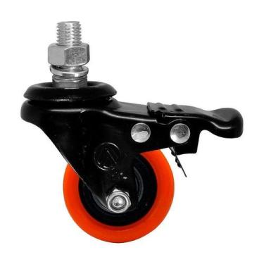 Imagem de Rodízio giratório rosca freio pvc laranja reforçado 3" 75mm - AJAX