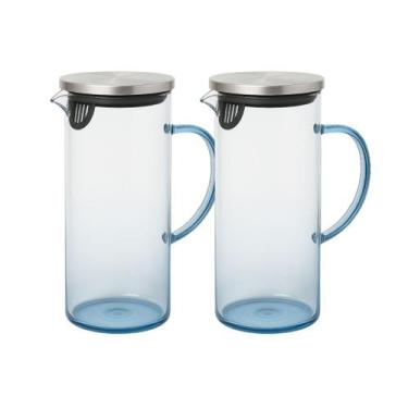 Imagem de Kit 2 Jarra Vidro Cor Azul Resistente Turmalina Tampa Inox 1,5L - Vist
