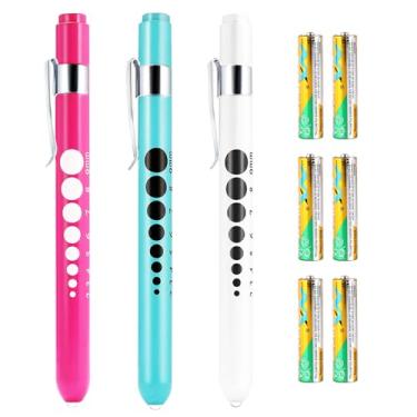 Imagem de SOONORY Pen Light para enfermeiros, pacote com 3 canetas médicas com medidor de pupila para estudantes de enfermagem médica, com verniz artesanal, liga de alumínio, luz branca, 6 pilhas AAA poderosas