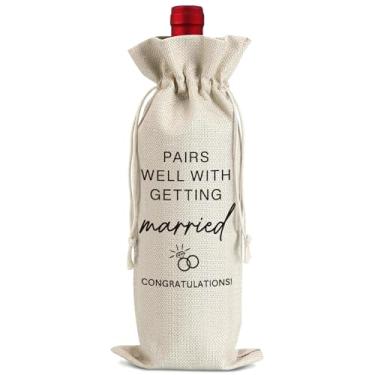 Imagem de Arosedmo Sacola De Vinho Para Casamento, Presente Recém-Casados, Presentes Casamento O Sr. E A Sra., Noivado Noivo, Capa Garrafa Estopa